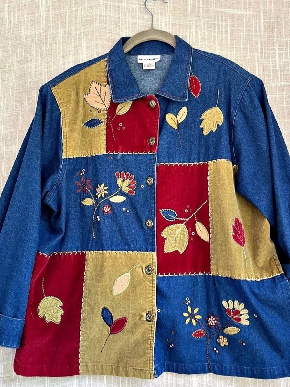 Alfred Dunner Patchwork Embroidered Denim Jacket Size 14
